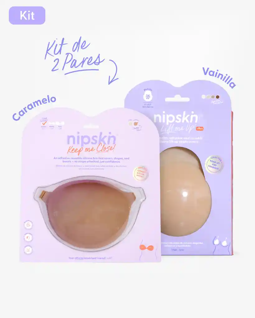 Kit Brasier Adhesivo Talla Smally (copa A) / Color Caramel + Copas En Silicona Para Levantar Busto Talla Plus (copa C-d) / Color Vainilla - nipskin®