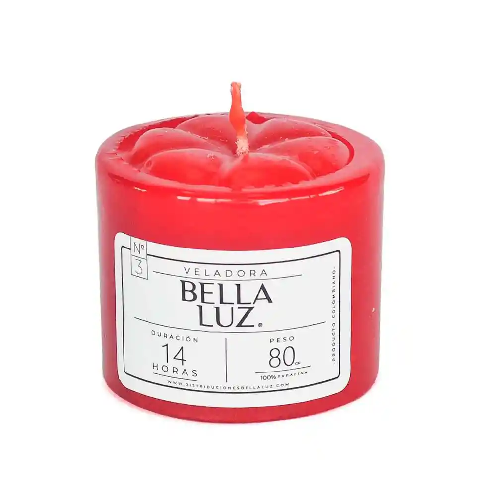 Veladora Bella Luz N3 5x5cm Rojo Parafina N3r