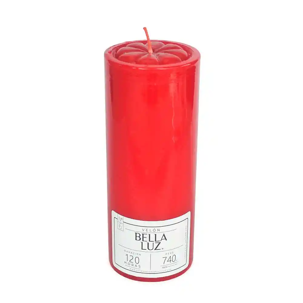 Velon Bella Luz N6 7x17cm Rojo 740 Gr Parafina