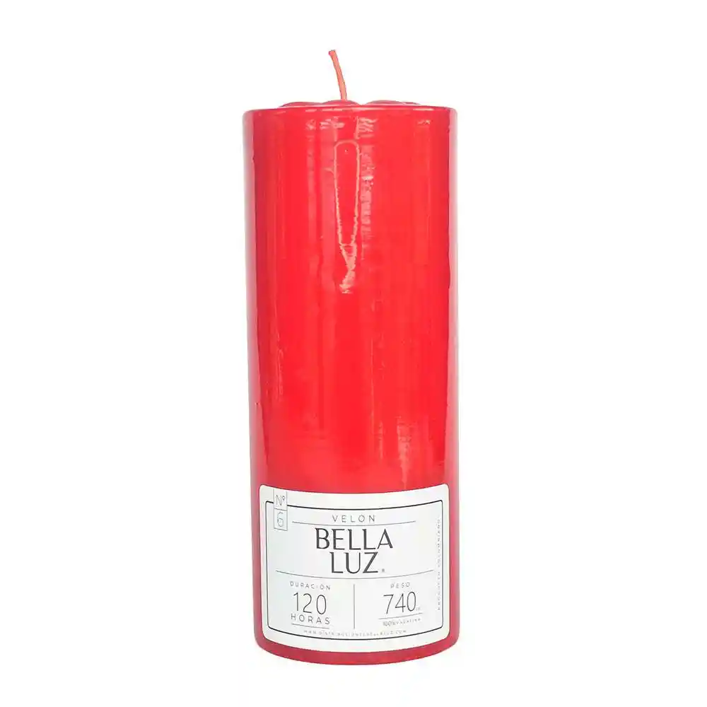 Velon Bella Luz N6 7x17cm Rojo 740 Gr Parafina