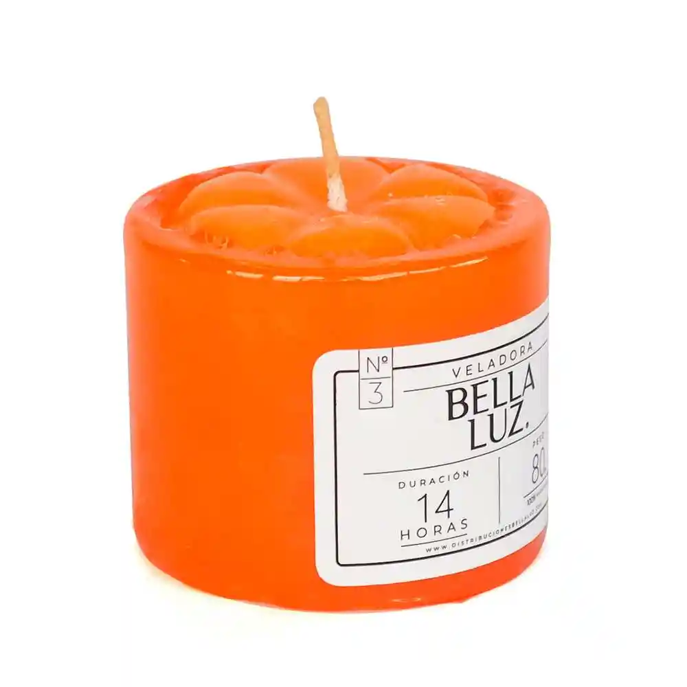 Veladora Bella Luz N3 5x5cm Naranja 90 Gr Parafina