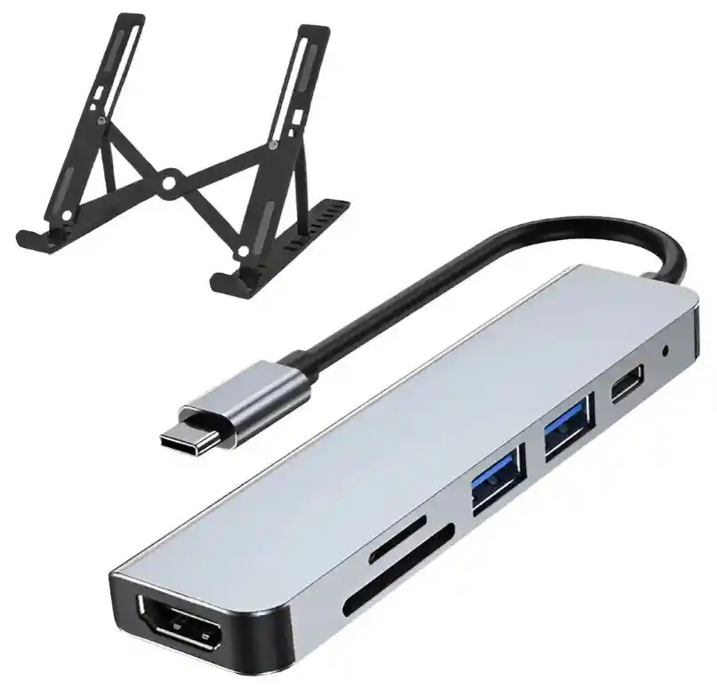 Soporte Portátil Laptop Para Pc Con Adaptador Usb C 6 En 1 Negro