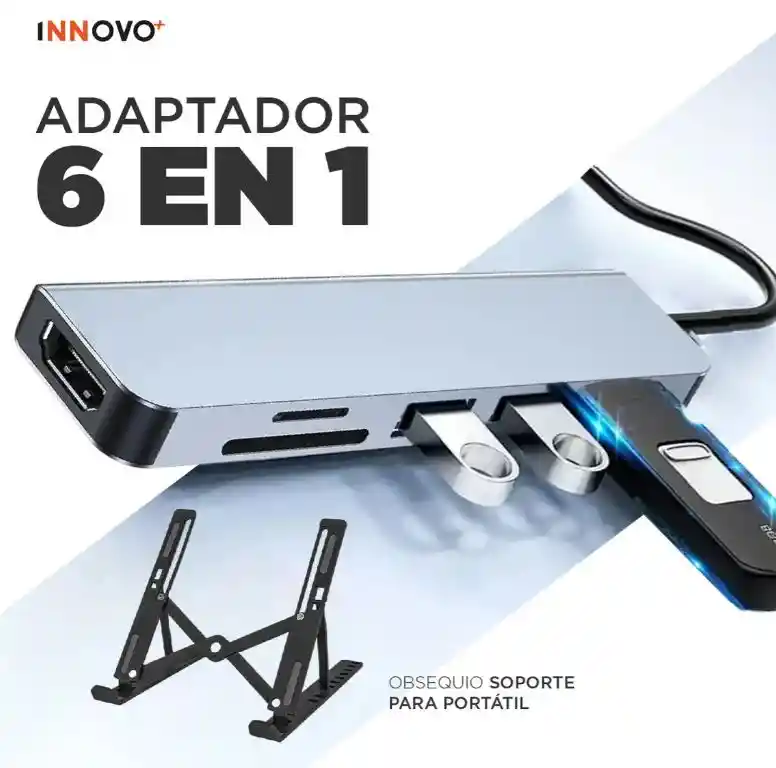 Soporte Portátil Laptop Para Pc Con Adaptador Usb C 6 En 1 Negro