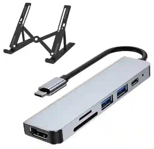 Soporte Portátil Laptop Para Pc Con Adaptador Usb C 6 En 1 Negro