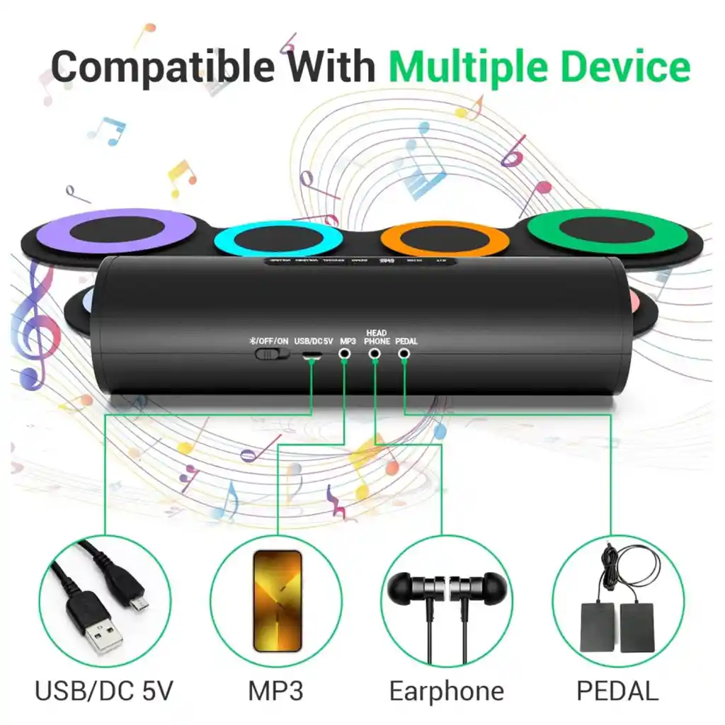 Batería Electrónica Portátil Tambor Eléctrico Flexible G3001