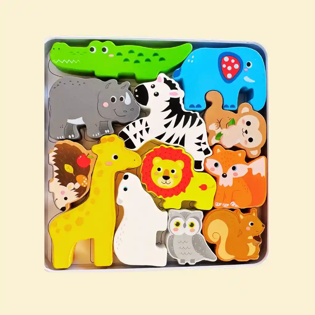 Encajable De Animales En Caja Metalica