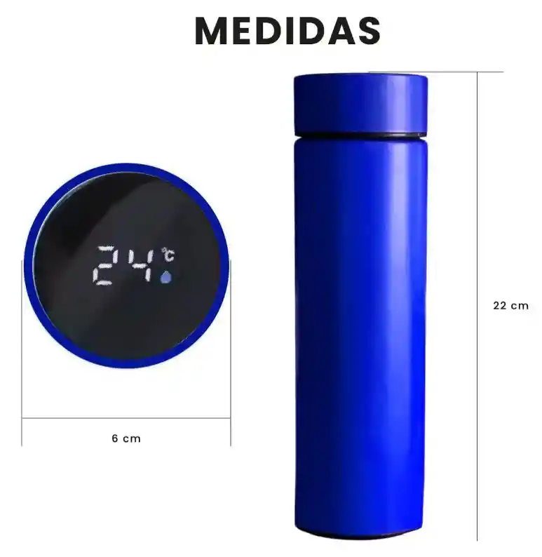 Termo Led 500ml Acero Inoxidable Pantalla Azul Publicitario