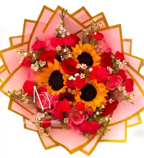 Flores Rosas Rosadas Y Girasoles