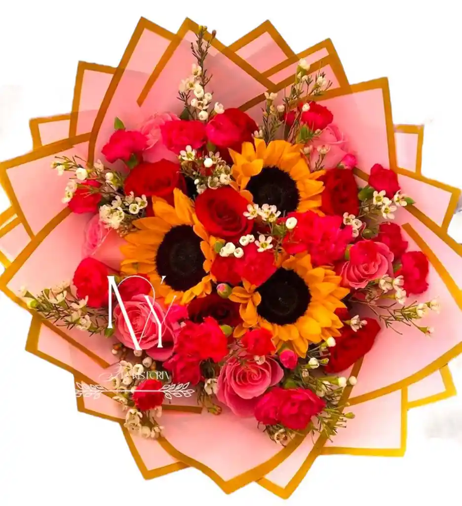 Flores Rosas Rosadas Y Girasoles