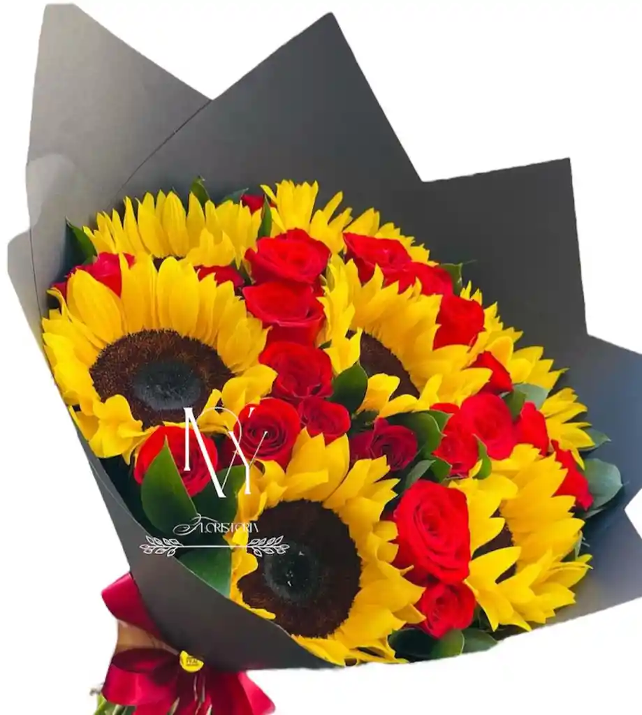 Flores Rosas Y Girasoles Bello Dia