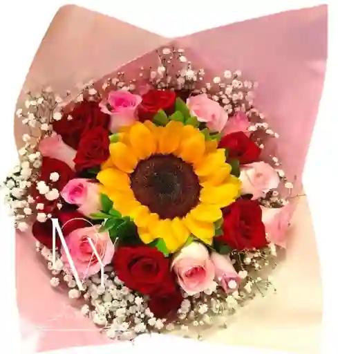 Flores Rosas Y Girasol Bicolor