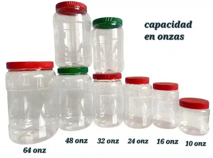 Frascos Plásticos 10 Onzas´con Tapa, Tarros Plásticos 300 Ml