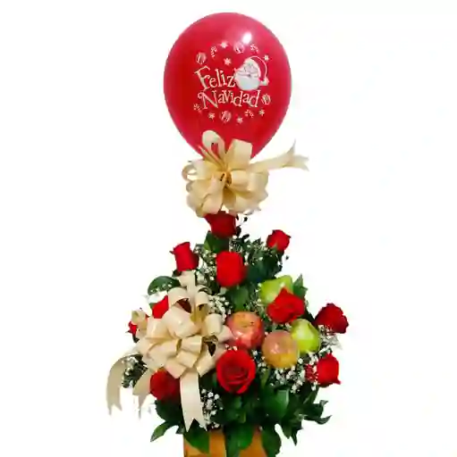 Arreglo De Rosas Con Frutas Y Globo De Navidad