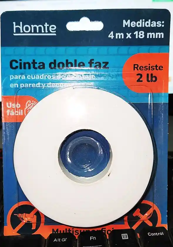 Cinta Doble Fas, Blanca, 4 Mt Por 18 Mm.