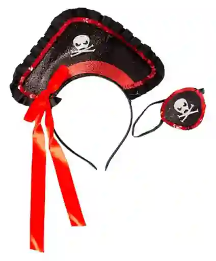 Balaca Diadema Y Parche Pirata Escarchada Halloween