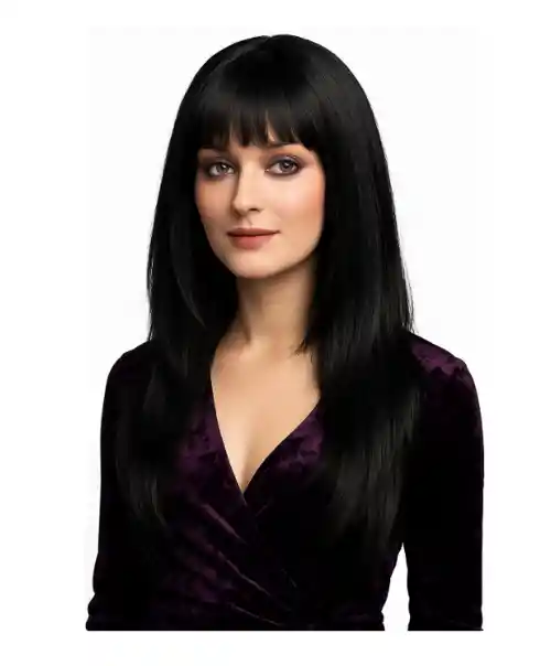 Peluca Negra Lisa 60 Cm Larga Disfraz De Halloween