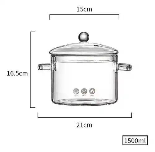 Olla De Vidrio Con Tapa 1.5 Litros Saludable De Borosilicato