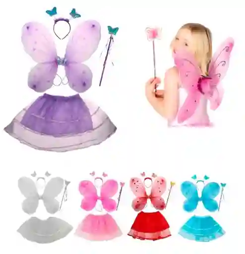 Set De Alas Para Niña Tutu Falda, Balaca Con Cuerno Y Alas De Colores