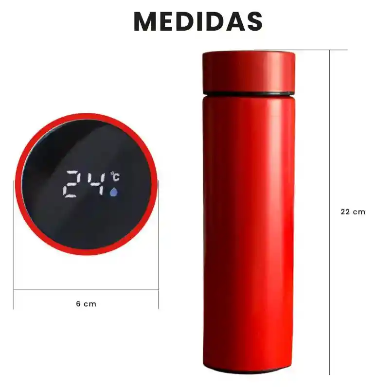 Termo Led 500ml Acero Inoxidable Pantalla Temperatura Rojo