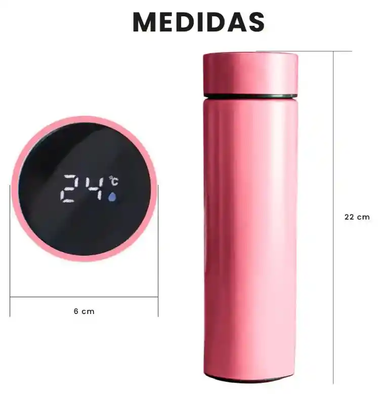Termo Led 500ml Acero Inoxidable Pantalla Temperatura Digital Rosa Publicitario