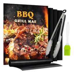 Láminas Antiadherentes Asado X6 + Brocha +pinzas +grueso 0.4 Negro