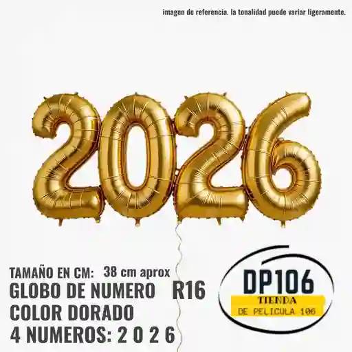 2026 Globos Dorado R16 Feliz Año Nuevo Metalizado Mediano