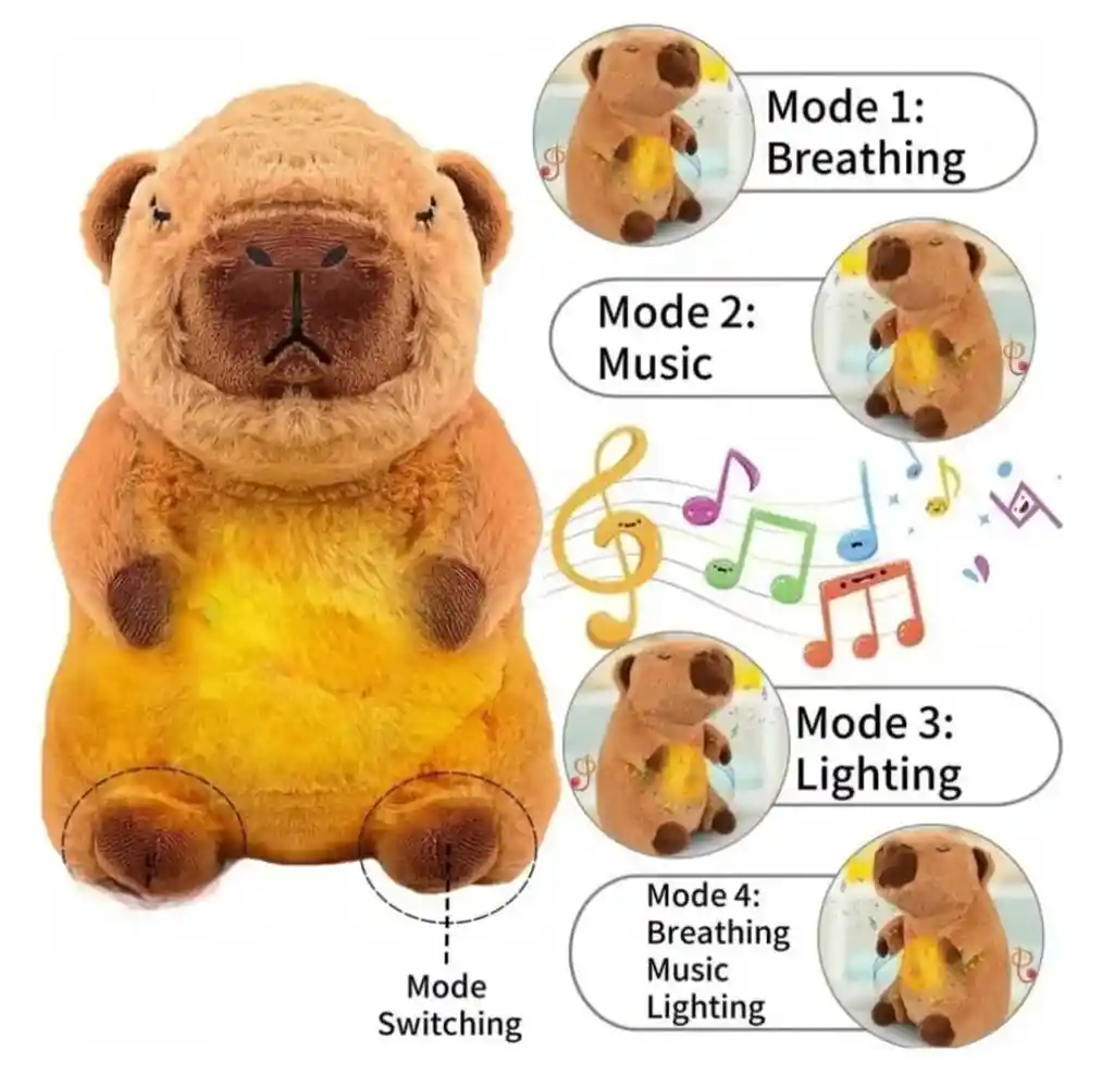 Peluche Capibara Rosa Respira Tiene Movimiento Luz Y Música Juguete Niños Niñas