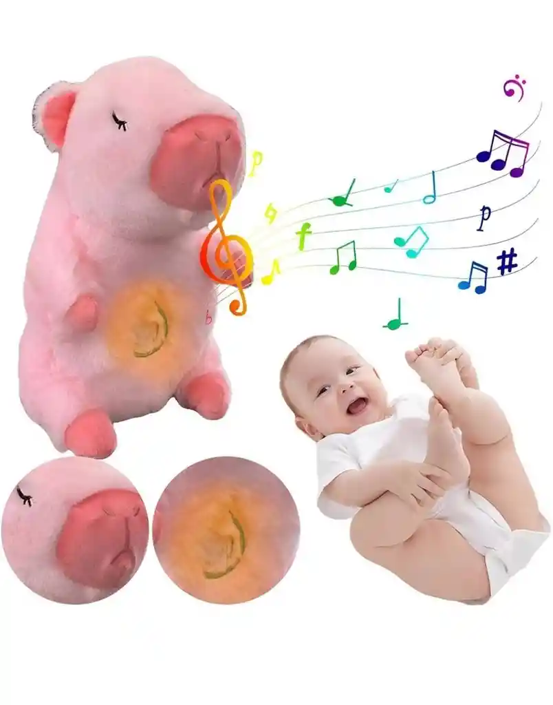 Peluche Capibara Rosa Respira Tiene Movimiento Luz Y Música Juguete Niños Niñas