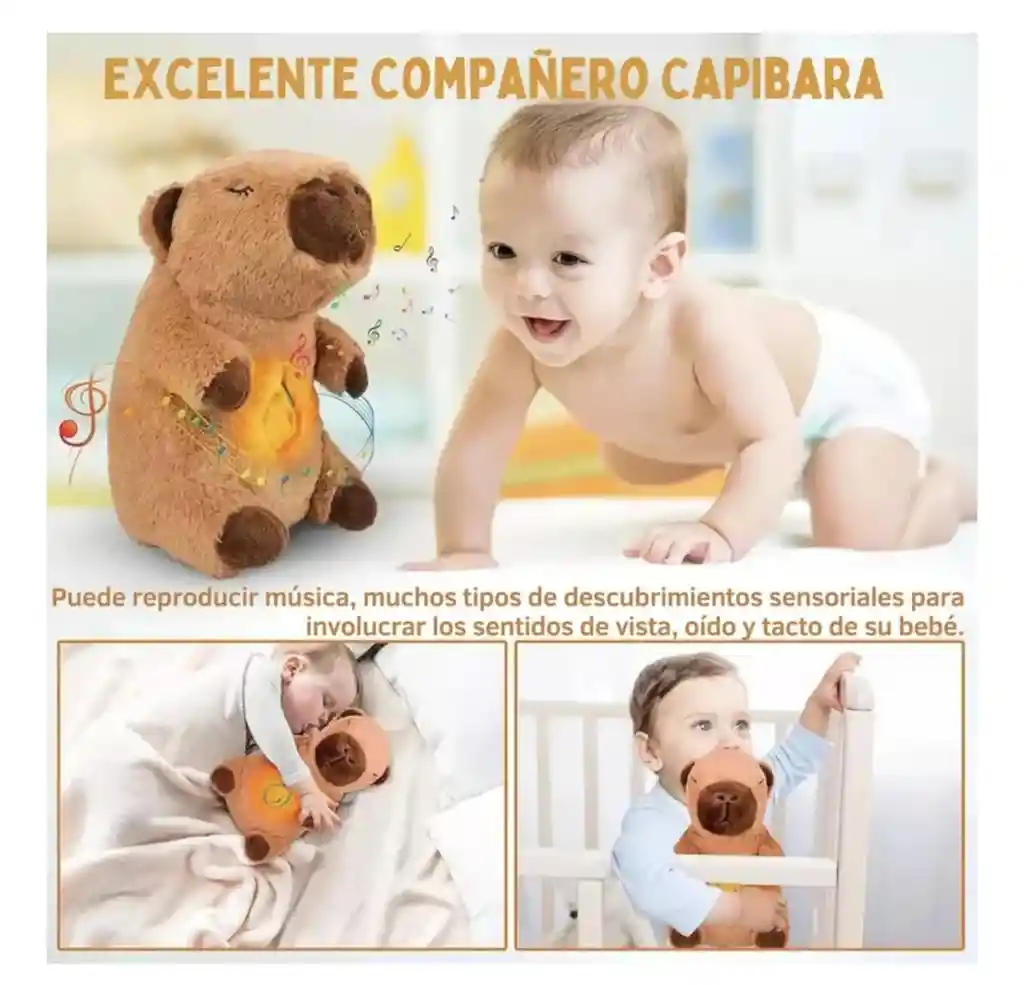 Peluche Capibara Interactivo Movimiento Luz Y Música Juguete Niños Niñas Color Café