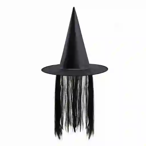 Sombrero De Bruja Bember Negro Estampado Con Peluca De Halloween Negro