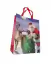 Bolsa De Regalo Navidad Papa Noel Y Reno Mediana 32 Cm X 25 Cm