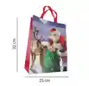 Bolsa De Regalo Navidad Papa Noel Y Reno Mediana 32 Cm X 25 Cm