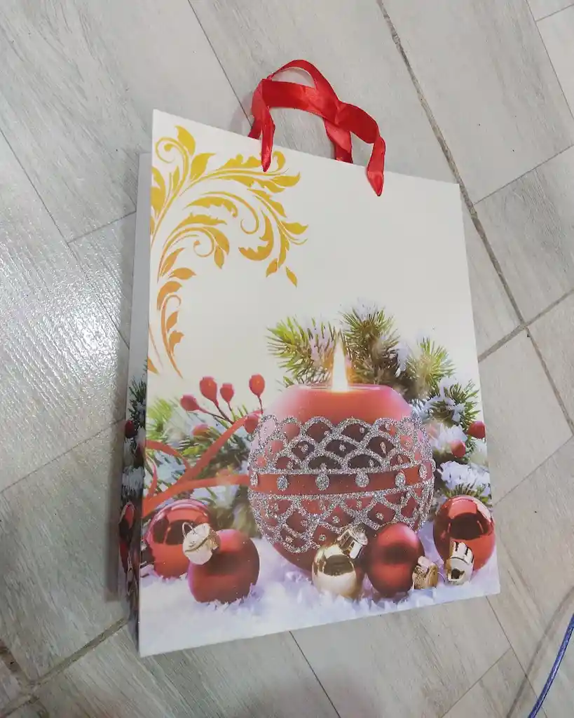 Bolsa De Regalo Navidad Vela Mediana 32 Cm X 25 Cm