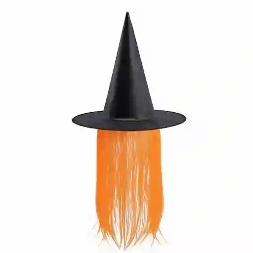 Sombrero De Bruja Bember Negro Estampado Con Peluca De Halloween Naranja
