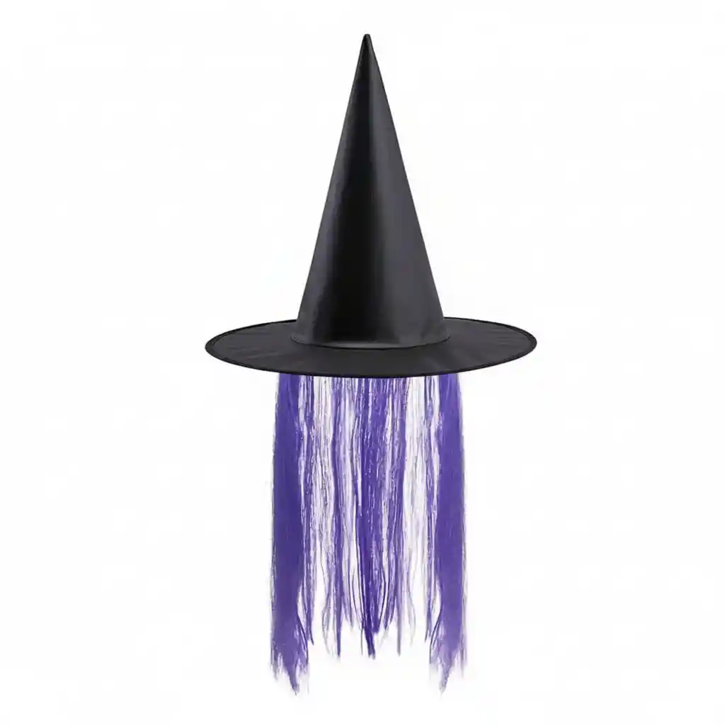 Sombrero De Bruja Bember Negro Estampado Con Peluca De Halloween Morado