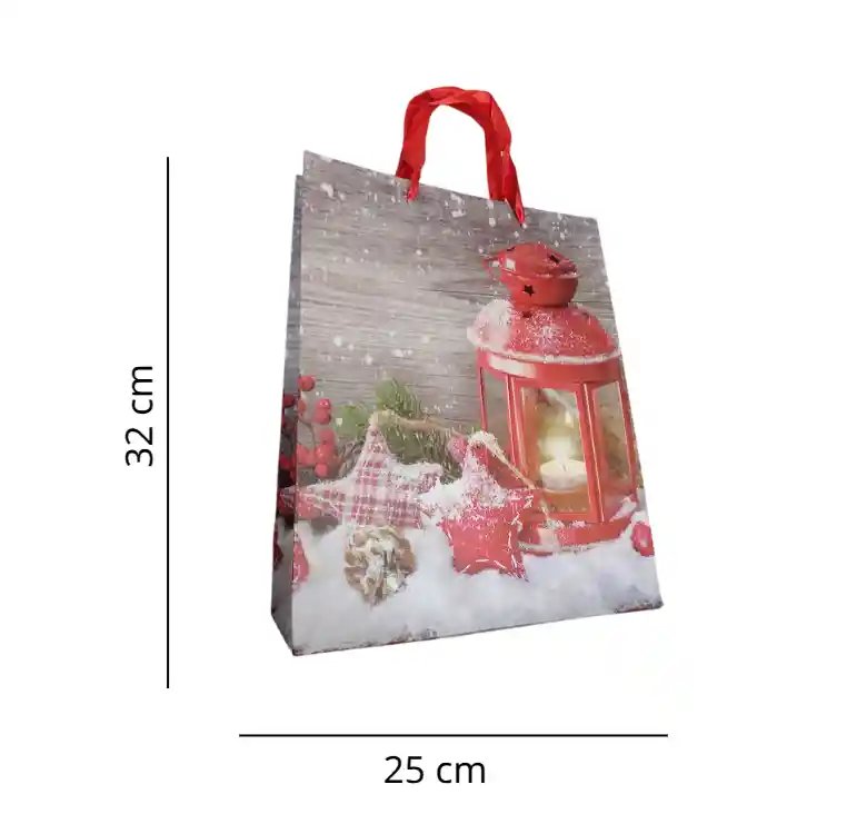 Bolsa De Regalo Navidad Farol Mediana 32 Cm X 25 Cm