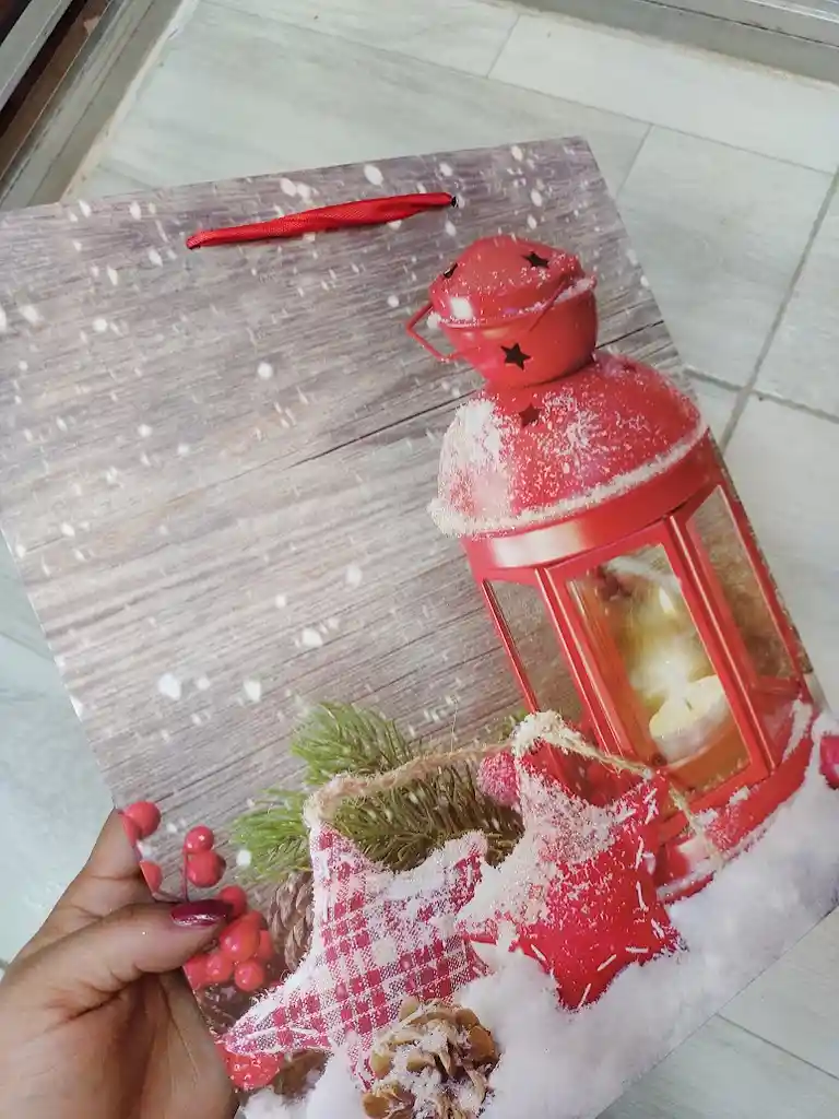 Bolsa De Regalo Navidad Farol Mediana 32 Cm X 25 Cm
