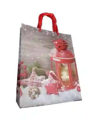 Bolsa De Regalo Navidad Farol Mediana 32 Cm X 25 Cm