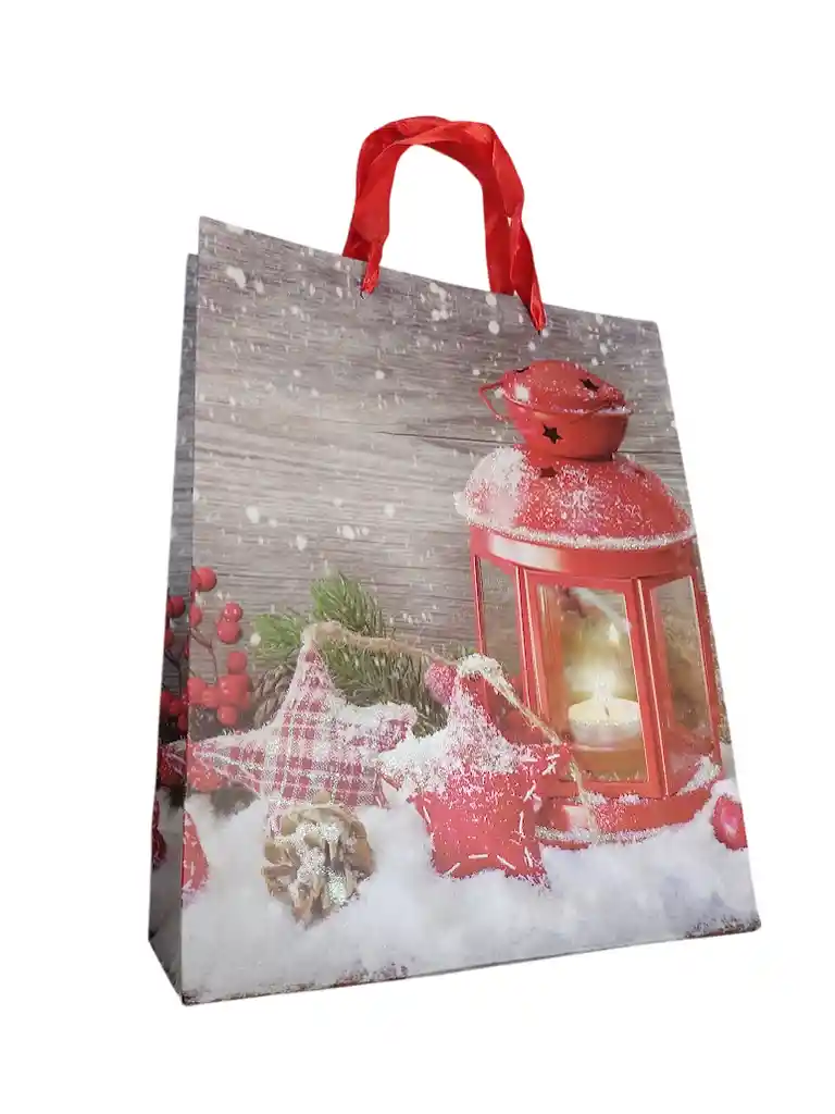 Bolsa De Regalo Navidad Farol Mediana 32 Cm X 25 Cm