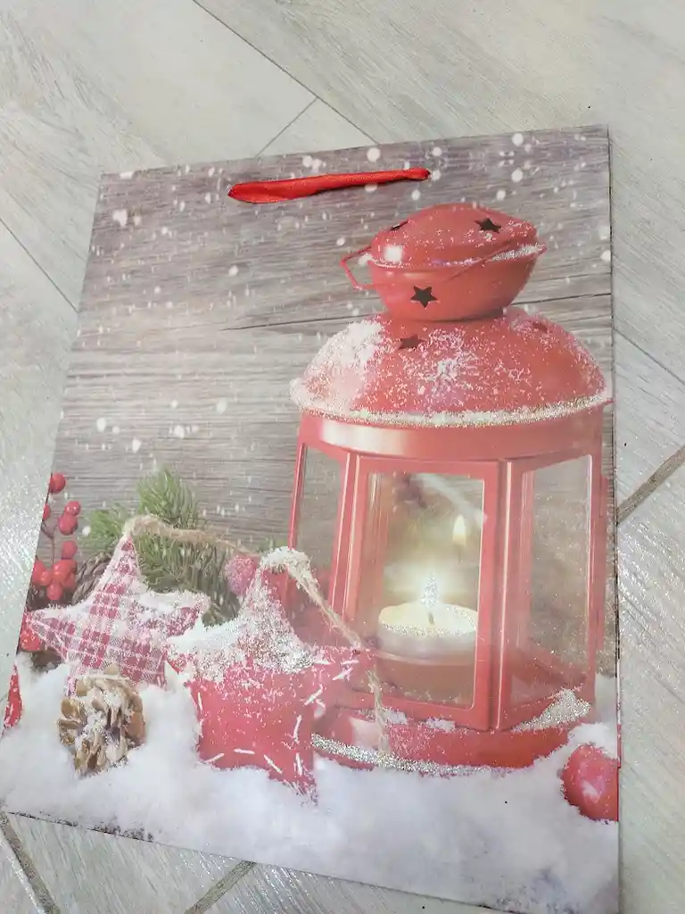Bolsa De Regalo Navidad Farol Mediana 32 Cm X 25 Cm