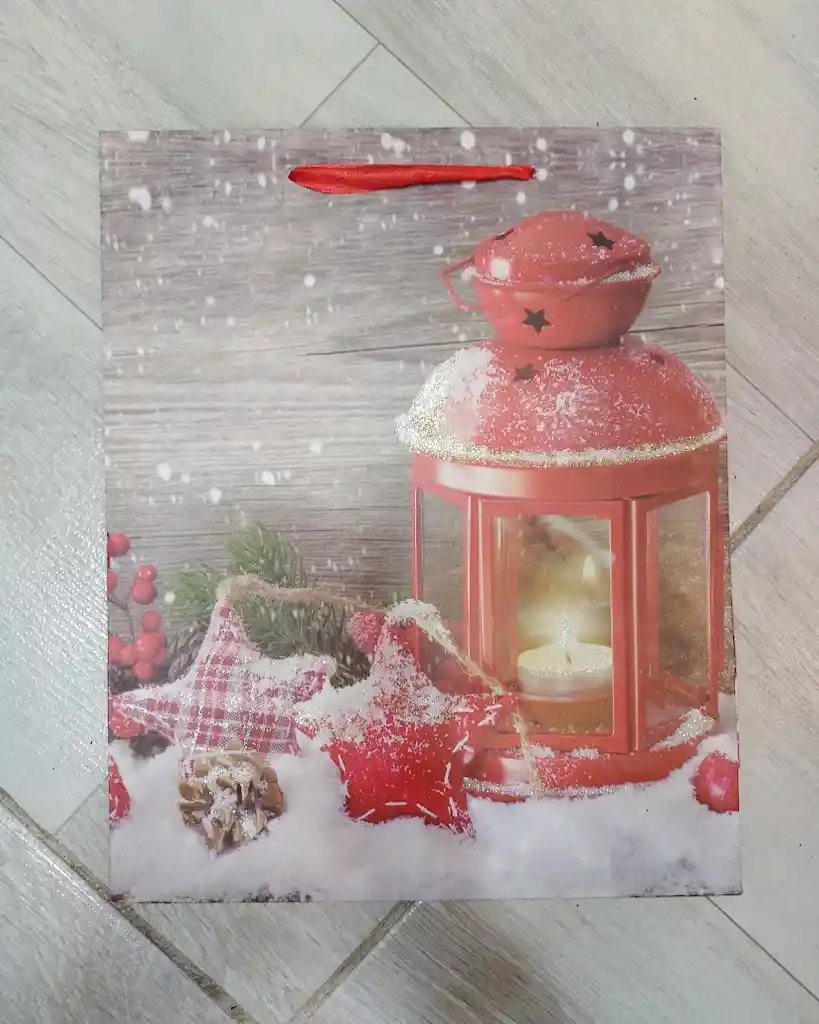 Bolsa De Regalo Navidad Farol Mediana 32 Cm X 25 Cm