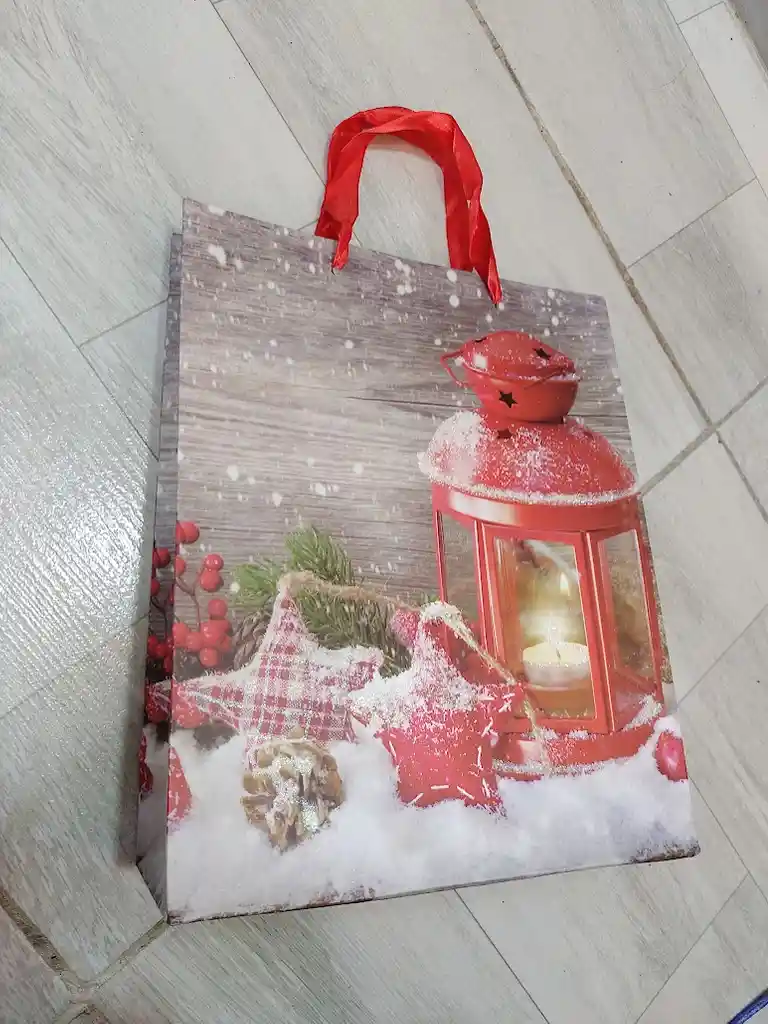 Bolsa De Regalo Navidad Farol Mediana 32 Cm X 25 Cm