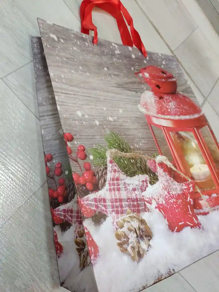 Bolsa De Regalo Navidad Farol Mediana 32 Cm X 25 Cm