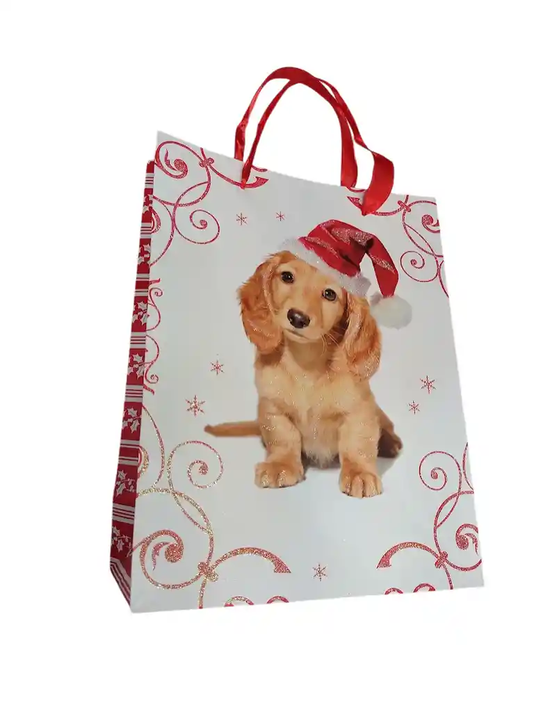 Bolsa De Regalo Navidad Perrito Cafe Mediana 32 Cm X 25 Cm