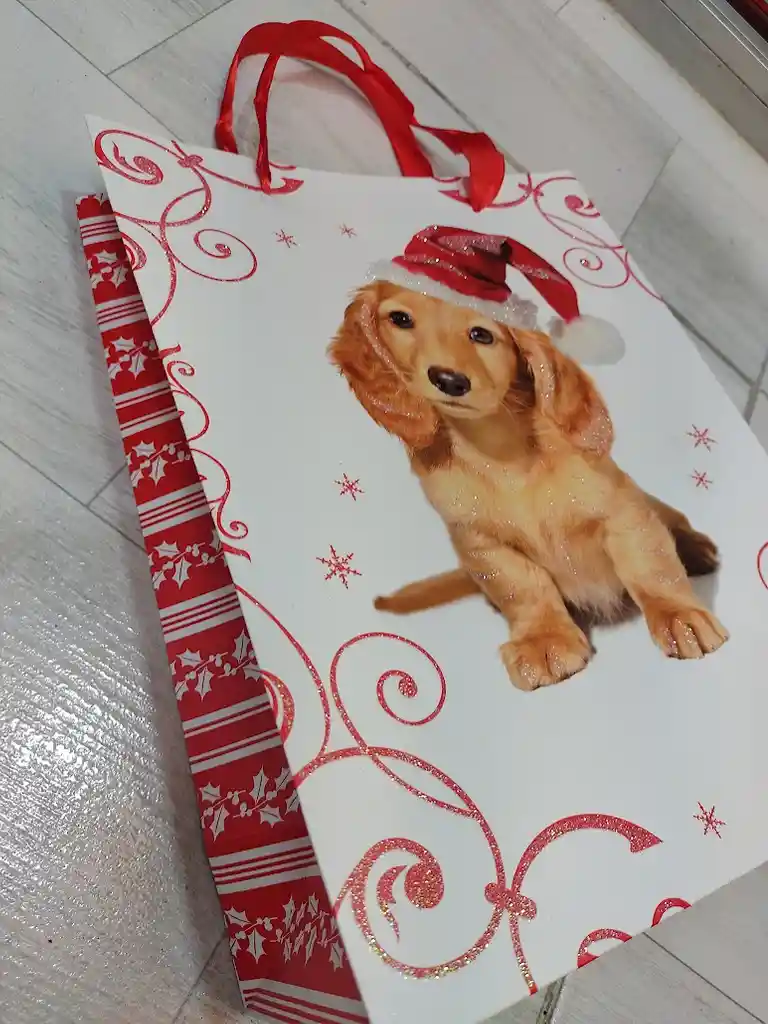 Bolsa De Regalo Navidad Perrito Cafe Mediana 32 Cm X 25 Cm