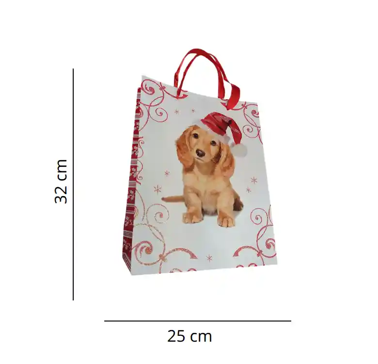 Bolsa De Regalo Navidad Perrito Cafe Mediana 32 Cm X 25 Cm