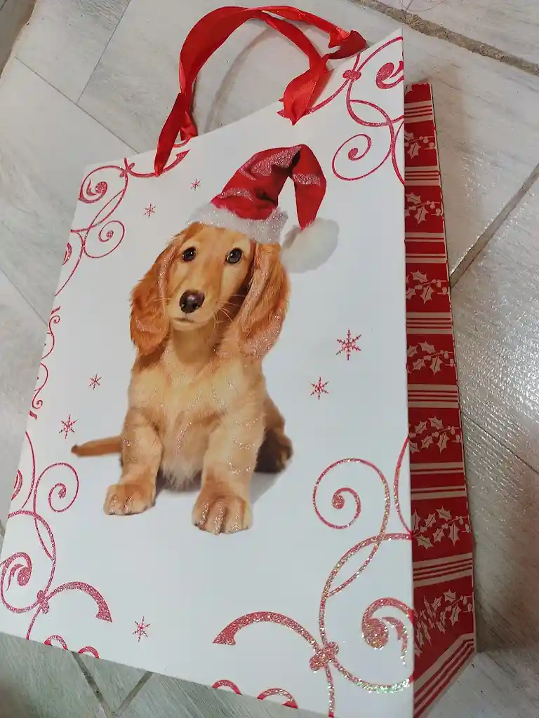 Bolsa De Regalo Navidad Perrito Cafe Mediana 32 Cm X 25 Cm