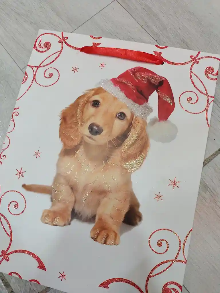 Bolsa De Regalo Navidad Perrito Cafe Mediana 32 Cm X 25 Cm