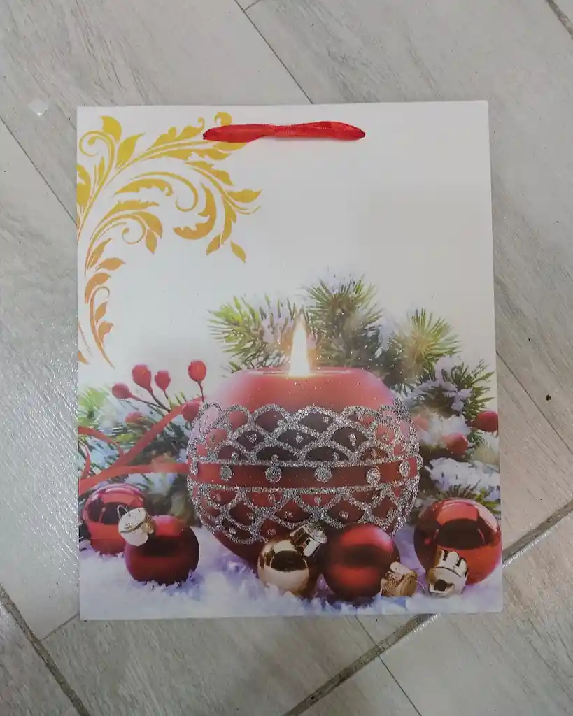 Bolsa De Regalo Navidad Vela Mediana 32 Cm X 25 Cm