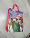 Bolsa De Regalo Navidad Papa Noel Y Reno Mediana 32 Cm X 25 Cm